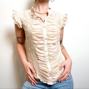 Elegant Cream Ruffled Women's Top
